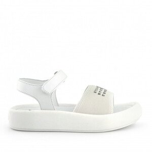 Sandále mm6 contrasting printed logo leather & lycra platform sandals bílá 32