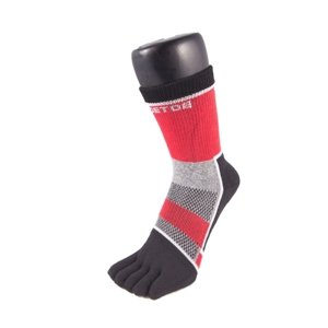TOETOE Sportovní prstové ponožky Cycle kotníkové - Černé - červené Velikost ponožek: 35-38